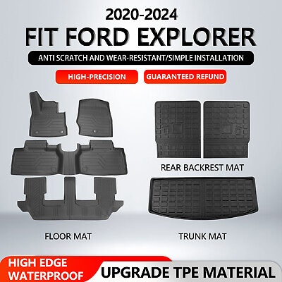 #ad For 2020 2024 Ford Explorer Cargo Mats Floor Mats Backrest Mat Trunk Liner TPE $54.49