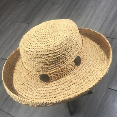 #ad The Scala Collection Summer Straw Hat with Floral Metal Details on Brim $50.00