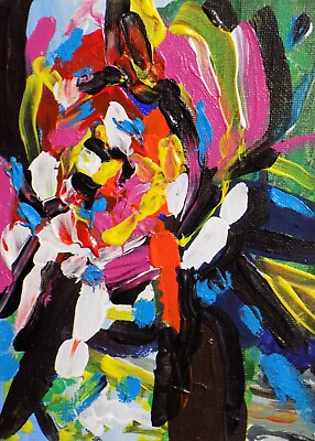 #ad flower abstract original paiting signed on canvas wrapped board free ship $33.00