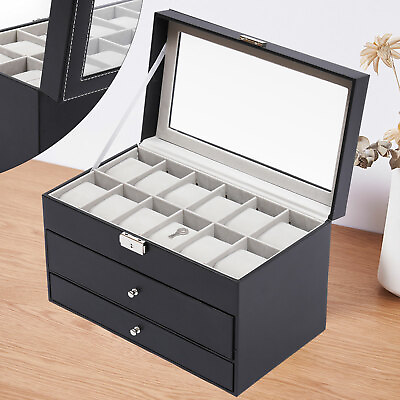 #ad Watch Display Box Jewelry Storage Case Multi Purpose Organizer Box w Glass Top $46.55