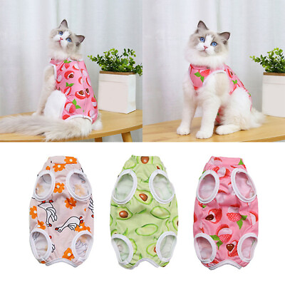 #ad Cat Sterilization Suit Weaning Surgical Cartoon Recovery Suit Clothes Puppy Vest $3.99