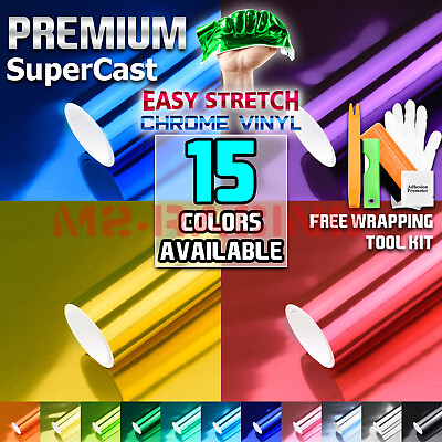 #ad 15 Colors Supercast Easy Stretch Chrome Car Vinyl Wrap Bubble Free Sticker Film $4.99