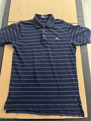 #ad VTG Polo Ralph Lauren Large Adult Polo Shirt Blue Striped Golf Club Logo Mens $14.99