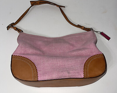 Coach Small Hobo Shoulder Bag Pink Fabric Tan Leather FLAW $22.09