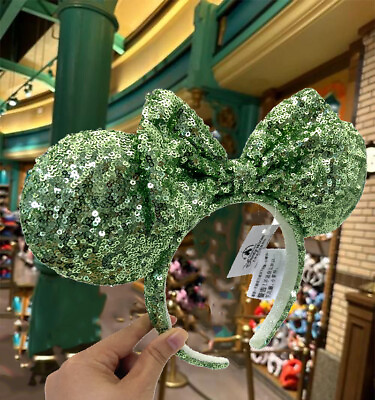 #ad US Disney Parks Green Sequin Bow Exclusive Minnie Ears Headband 2023 Edition $17.99
