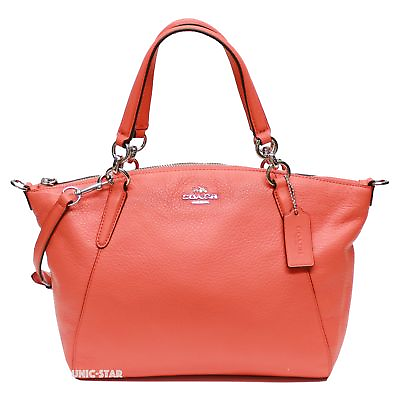 #ad New Coach F36675 Pebble Leather Small Kelsey Satchel Bright Orange $103.20