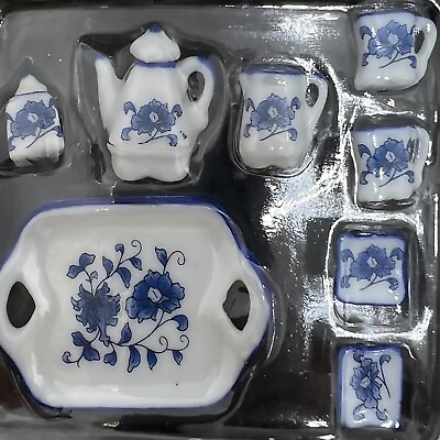 #ad #ad Small Ceramic Set Teeny Tiny Handmade Blue Flowers Cake Tea Set S $14.99