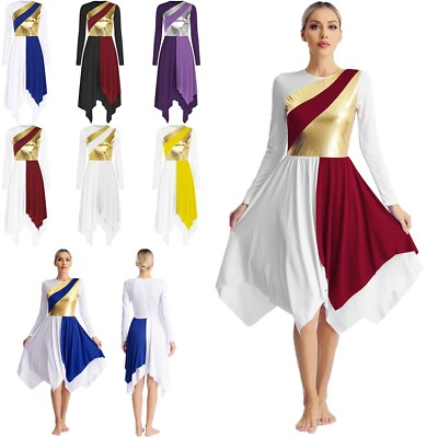 #ad US Women Dresses Christian Dance Dress Worship Dancewear Overlay Praisewear Hem $22.65