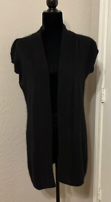 #ad Black Angora Tunic Cardigan. No Closure. Cap Sleeve. Small $12.50