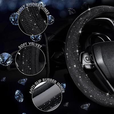 #ad Crystal Car Steering Wheel Cover for Women Rhinestone Diamond Bling Black 15#x27;#x27; $8.90