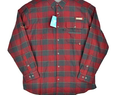 #ad Columbia PFG Sharptail Men#x27;s Size XL Flannel Plaid Shirt Vented Red Black $26.95