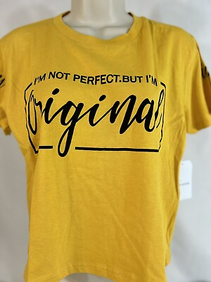 #ad On Fire Womens Girl Top Yellow 100% Cotton i Am Not Perfect Size Large New $5.98