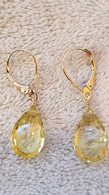 #ad 14k Yellow Gold Earrings with Citrine stones 10×15 pear shape with Liverback. $299.00