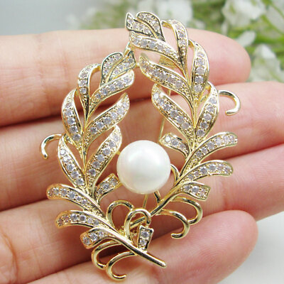 #ad Pendant Charming Flower Leaf Gold Tone Woman Brooch Pin Clear Zircon Crystal $12.42