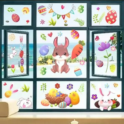 #ad Easter Window Clings 90 PCS Happy Easter Bunny Window Stickers 9 Sheets Eggs $8.08