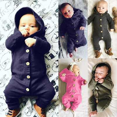 #ad Infant Baby Girlsamp;Boys Long Sleeve Solid Hooded Jumpsuit Romper Outfits Clothes $11.27