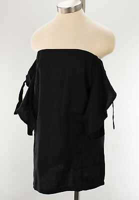 #ad SIR THE LABEL Black BELLA Cotton Strapless Heavy Linen Mini Dress 1 SMALL NWT $89.99
