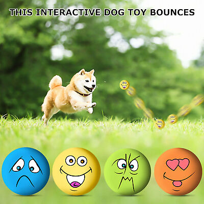 #ad 6pcs Uniex Latex Dog Puppy Play Squeaky Ball With Face Fetch Toy Bright Color $17.99