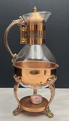 #ad PRINCESS HOUSE: Copper amp; Glass CARAFE Coffee TeaPot  w Candle Warmer Base VTG $24.99