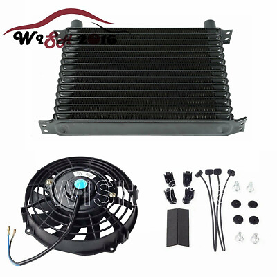 #ad 15 Row Engine Trans Transmission 10AN Universal Oil Cooler Electric Fan Kit 15WW $55.38