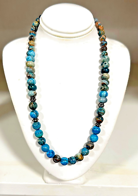 #ad Blue Agate Bead Necklace Handmade free shipping $35.00