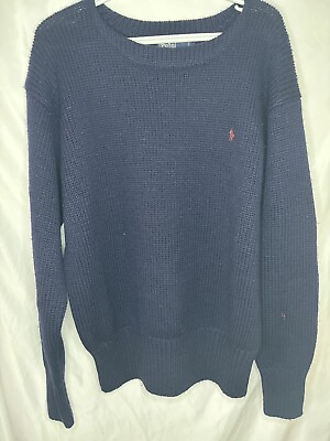#ad Vintage Polo by Ralph Lauren Navy Blue 100% Wool Heavy Knit Pullover Sweater L $35.09
