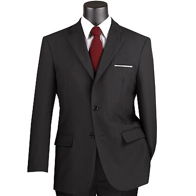 #ad LUCCI Men#x27;s Black 2 Button Classic Fit Poplin Polyester Suit NEW $75.00