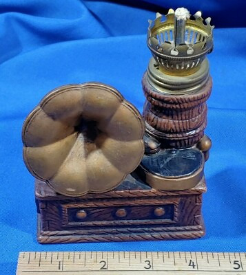 #ad Antique Porcelain Mini Kerosene Oil Desk Lamp VTG Lantern Phonograph 78 Rare $37.18