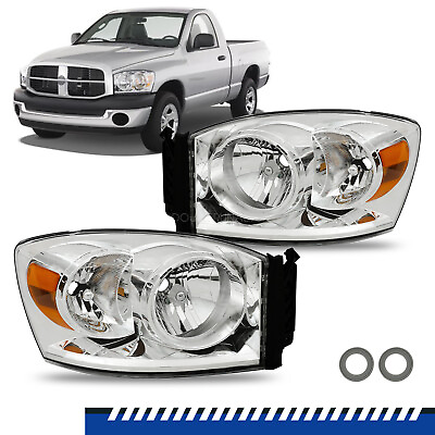 #ad Chrome Headlights For 2006 2007 2008 Dodge Ram 1500 2500 3500 Amber Reflector $75.99