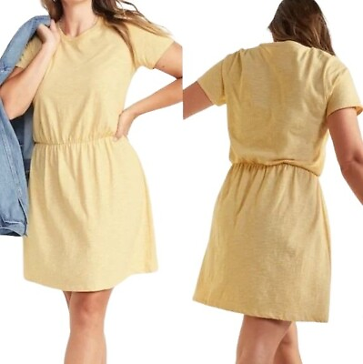 #ad New Old Navy Waist Defined Slub Knit Yellow White Stripe T Shirt Dress XL $9.70