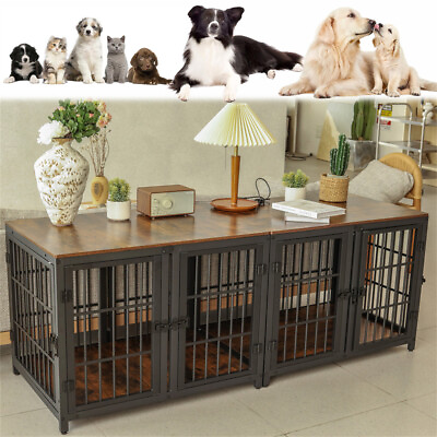 #ad XXL Anti bite Dog Crate Pet Kennel wooden Cage with Moveable Divider for 2 Dogs $229.95