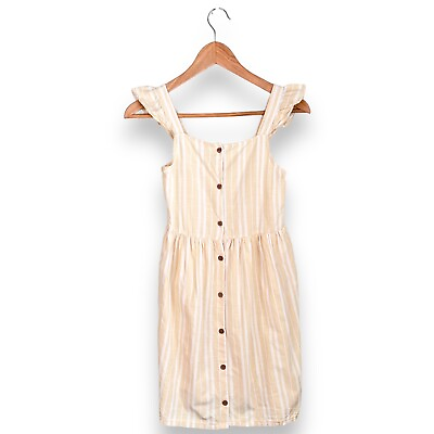 #ad Hamp;M Flounce Yellow and White Striped Midi Dress 100% Cotton Girl Sz. 10 $9.85