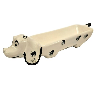 #ad Vintage Ceramic Dog Cracker Trinket Tray Serving Dish Hot Dog Holder Handpainted $19.94