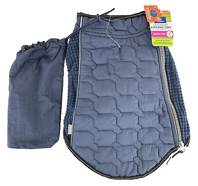#ad Medium Lightweight￼ Packable REFLECTIVE Dog Coat Blue Quilted $16.99