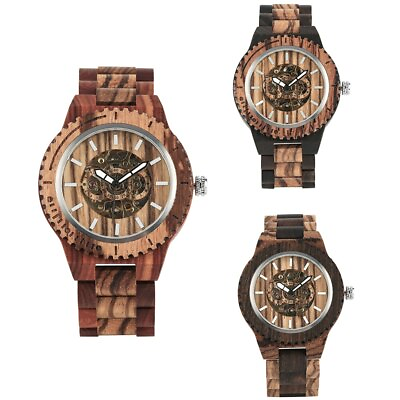 #ad Men#x27;s Automatic Mechanical Wooden Watch Handmade Natural Wristwatch Luminous $32.55