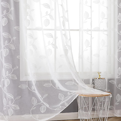 #ad White Sheer Curtains for Living Room 84 Inch Length 2 Panels Set Light Filterin $28.63