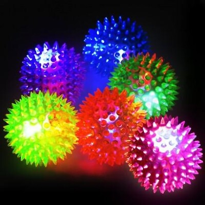 #ad 6 Pack Light up Flashing LED Spiky Squeaky Balls Blinking Rubber Ball Party Toy $12.99