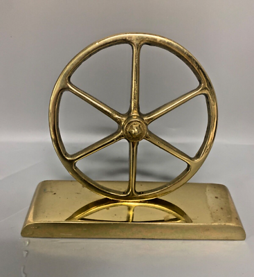 #ad Vi1ntage 1960’s VM Polished Brass Wagon Wheel Bookend Solid Brass 6 x 5.5 x 2quot; $14.99