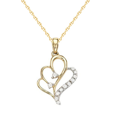 #ad 10K Solid Yellow Gold 1 10Ct Real Diamond Antique Style Heart Pendant 18quot; Chain $515.49