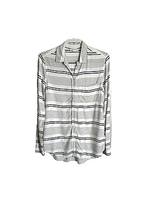 #ad BEACH LUNCH LOUNGE Button Down Shirt Women#x27;s Medium Black White Striped Cotton $18.00