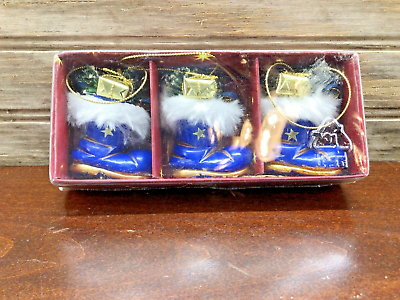 #ad Set of 3 Santa Boot Gifts Stocking Christmas Ornament Royal Blue 2.5quot; GERMANY $10.50