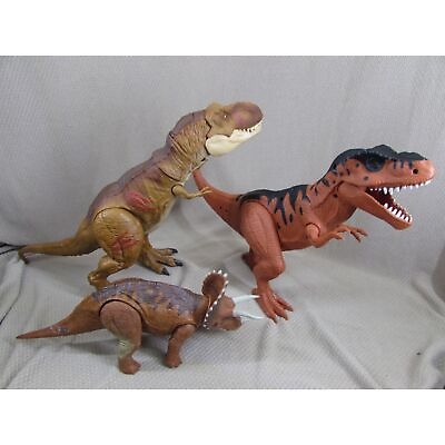 #ad Set of 3 Dinosaurs Triceratops Brown T Rex Battle Damage T Rex black stripe $15.00