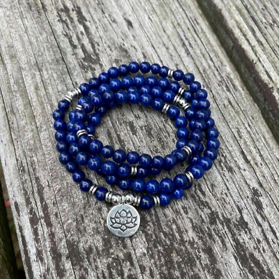 #ad 108 Mala Beads Prayer Lapis Lazuli Necklace Multi Strands Healing Yoga Bracelet $14.80