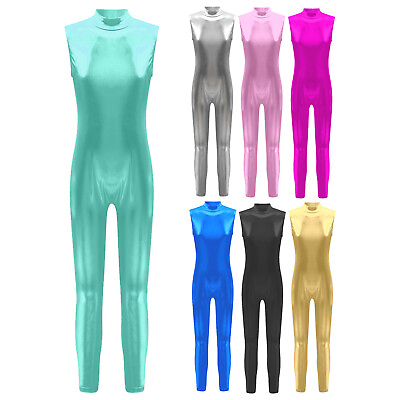#ad Girls Unitard Bodycon Jumpsuit Training Dancewear Workout Leotard Sleeveless $12.12