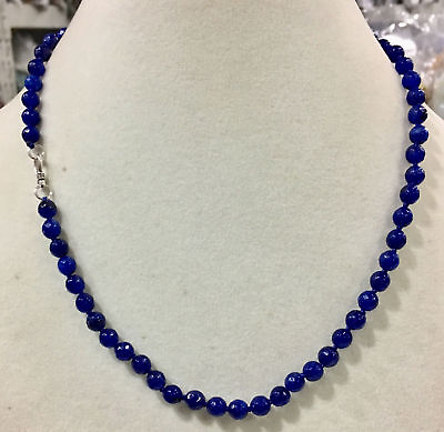 #ad 6 8 10 12mm Faceted Blue Sapphire Round Gems Beads Necklace 925 Silver Clasp 18quot; $4.22