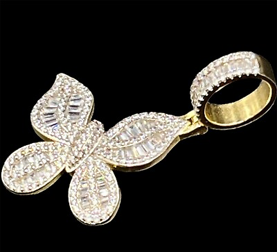 #ad Gold Pendant CZ Stones ICED Out Butterfly $289.99