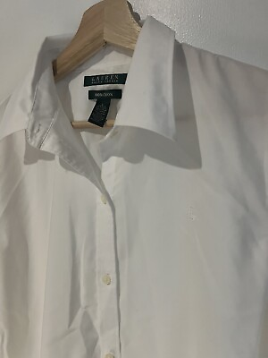 #ad Lauren Ralph Lauren Women#x27;s Dress Shirt Large White Non Iron 100% Cotton Logo $17.99