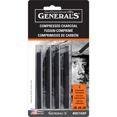 #ad General#x27;s Compressed Charcoal Sticks 4 Pkg Black 2B 4B amp; 6B $10.20