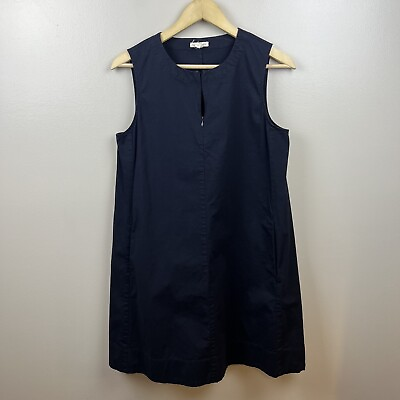 #ad Eileen Fisher Zip Neck Stretch Organic Cotton Dress Size Small Navy Blue Minimal $34.99