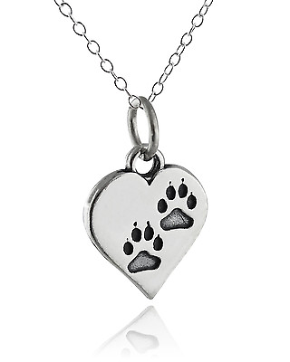 #ad Paw Prints on Heart Necklace 925 Sterling Silver Paws Charm Cat Dog Pet NEW $41.00